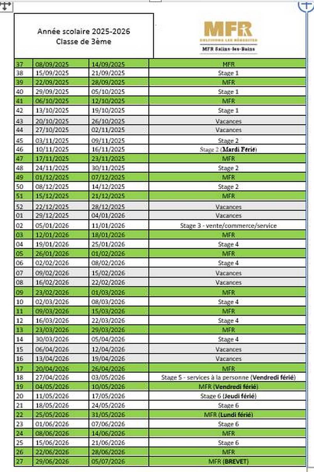 Nouveau planning 3ème 2025-2026